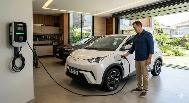 BYD Dolphin Mini — Carro elétrico com recarga solar residencial, autonomia 300 km e consumo 12,7 kWh/100 km