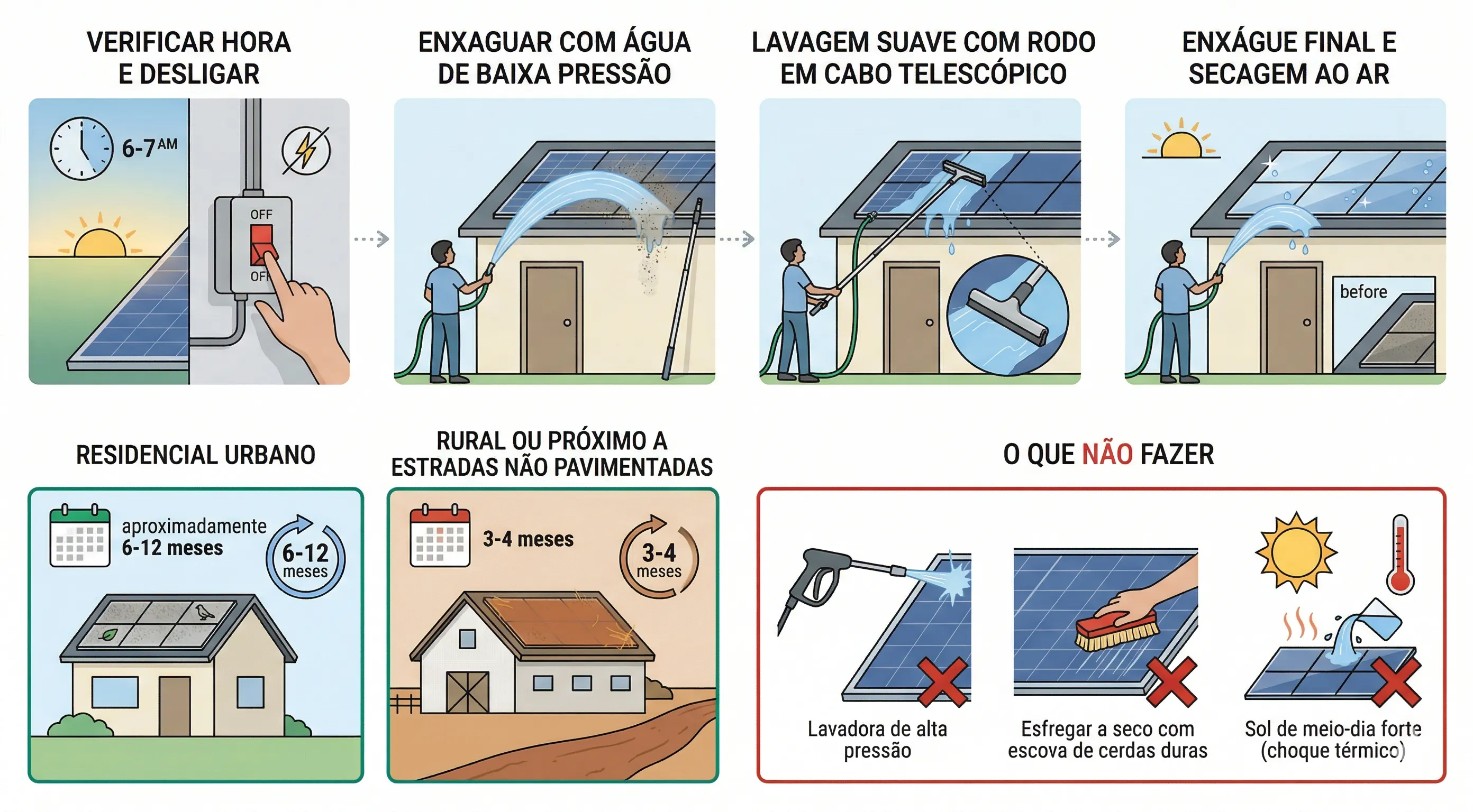 Limpeza dos painéis solares passo a passo: quando, como e com que frequência