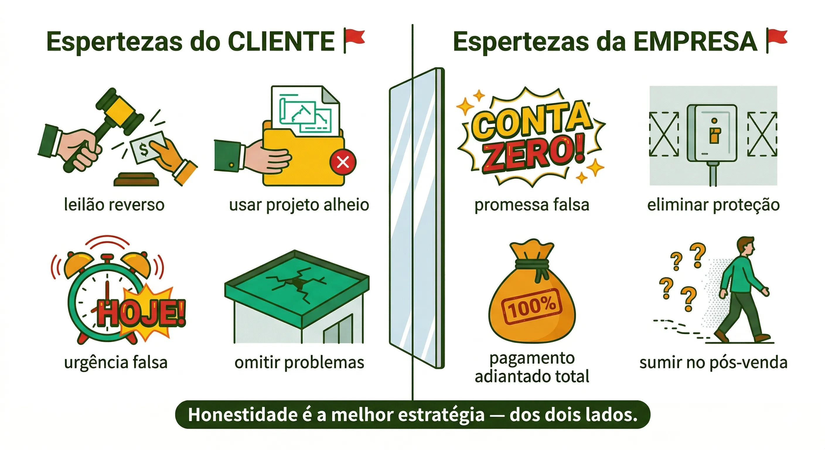 Red flags dos dois lados — espertezas do cliente e da empresa espelhadas