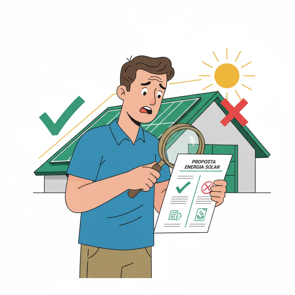 Ilustração de um gerente solar confiante ao lado de painéis fotovoltaicos no telhado de uma casa residencial