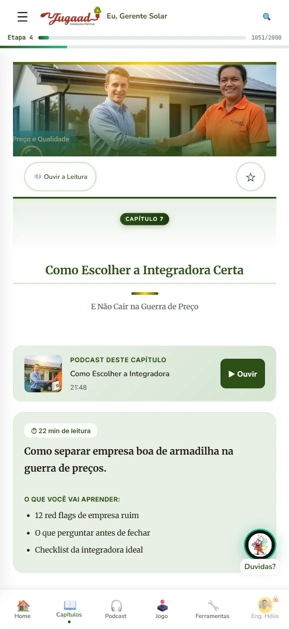 Capítulo do ebook com capa, podcast integrado e resumo do conteúdo